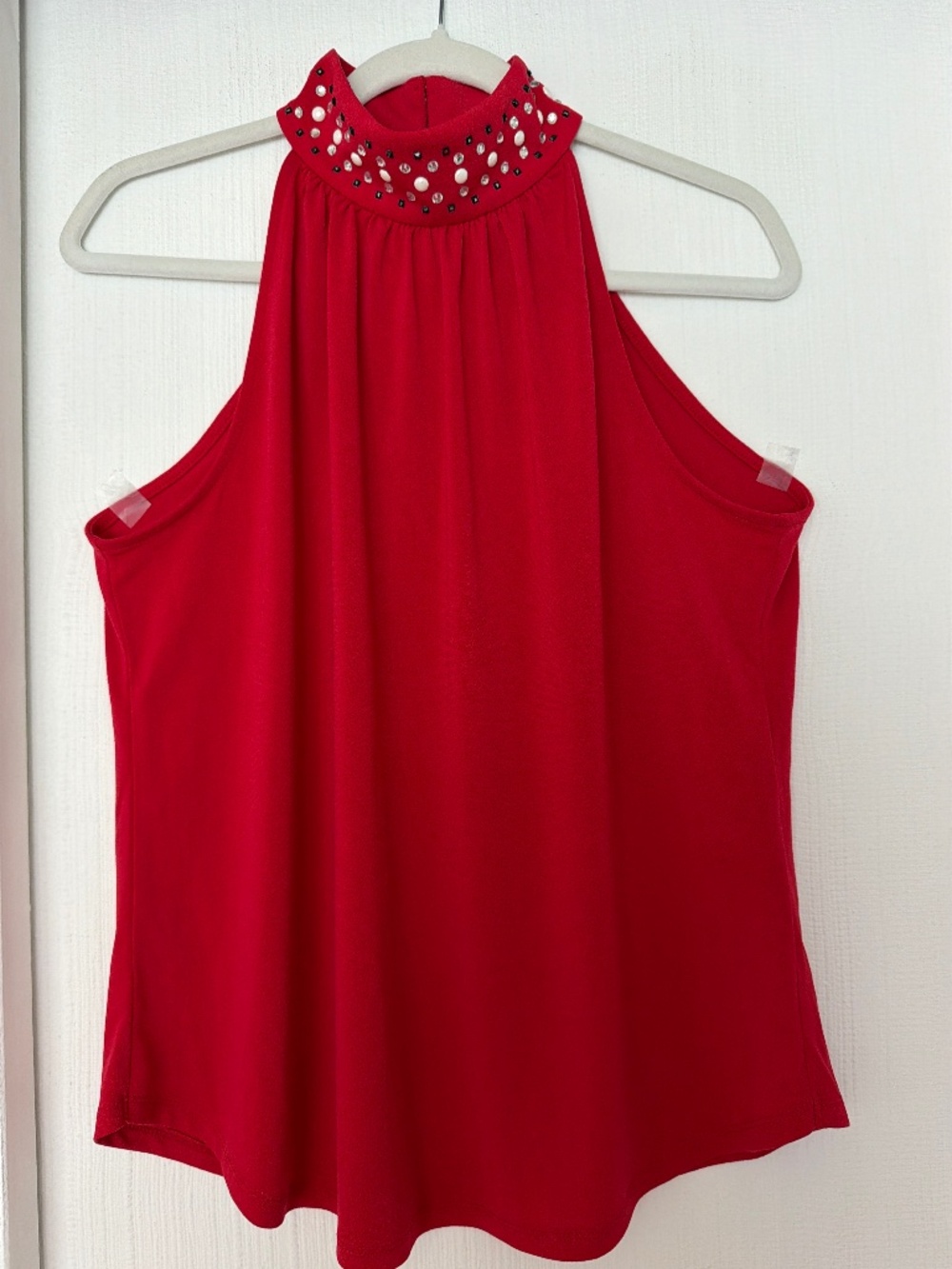 New York & Company Red Embellished Halter Top Size Medium